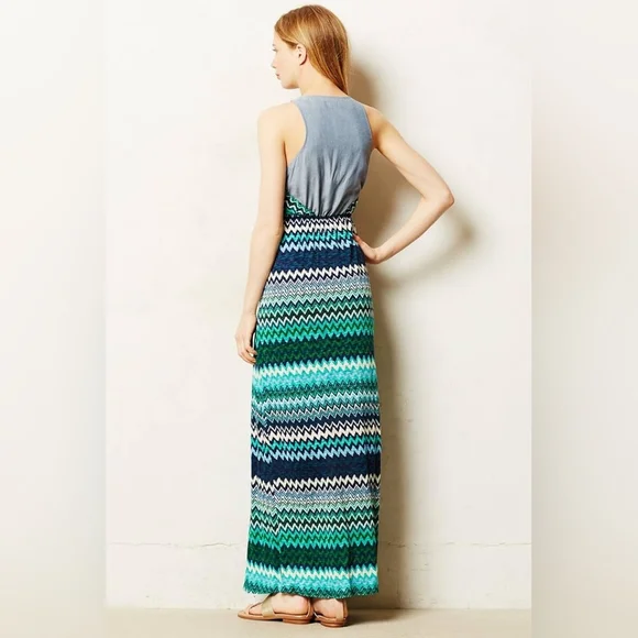 The Addison Story Blue Green Chevron Sleeveless Maxi Dress Women's Size Small S - Picture 2 of 13